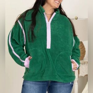 NEW! Bibi Contrast Edge Half Zip Sherpa Jacket